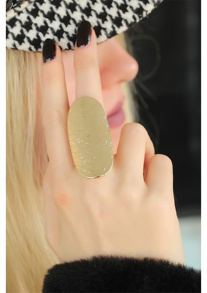 Gold Renk Elips Kadın Ayarlamalı Yüzük