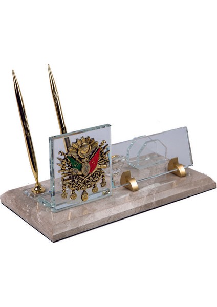 Sk 00 İsme Özel Osmanlı Arma Krem Mermer Doğal Dekoratif Masaüstü İsimliği