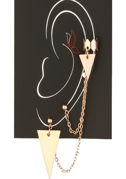Kl- Obje ve Zincir Ear Cuff Küpe Üçgen Detay Rr