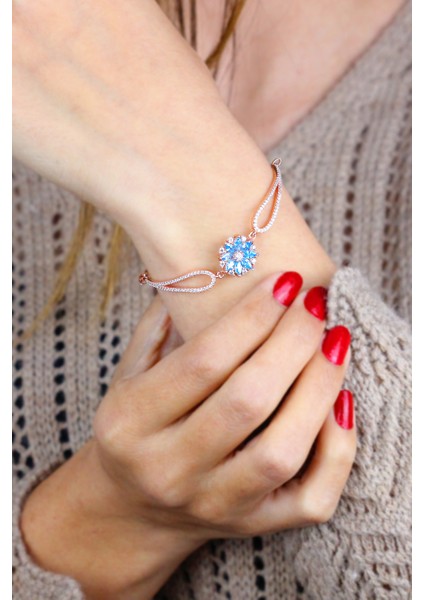 Lotus Çiçeği Akuamarin Taşlı Roslu Gümüş Bileklik