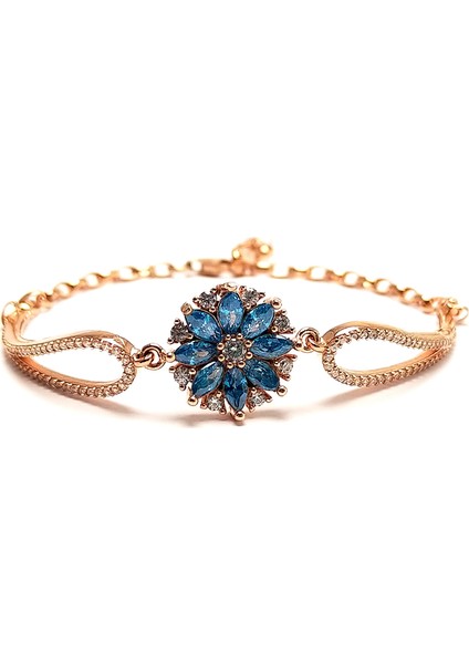 Lotus Çiçeği Akuamarin Taşlı Roslu Gümüş Bileklik modelleri