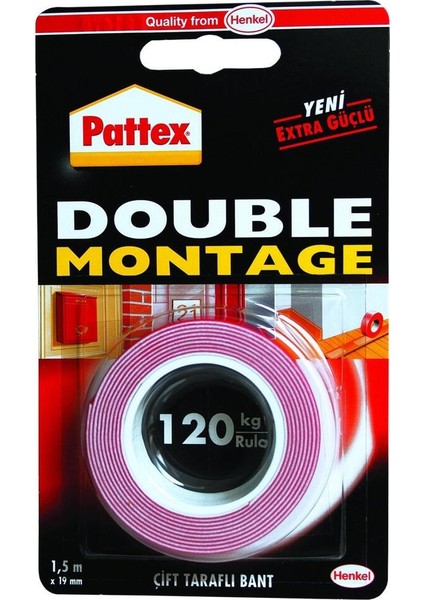 Pattex Çift Taraflı Double Montaj Bandı 1 Rulo 120KG PTX7570