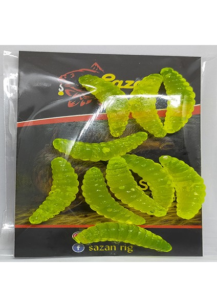 Yapay Sahte Gerçek Görünümlü Fluo Yeşil Kurtçuk Sahte Balık Solucan (10 Adet)