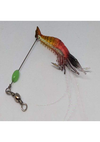 Sazan Rig Karides Shrimp Balık Yemi Fosforlu Kancalı 75 mm 5.5 gr Kırmızı Sahte Silikon