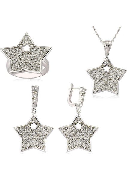 Gümüş Zirkon Taşlı Yıldız Bayan Set