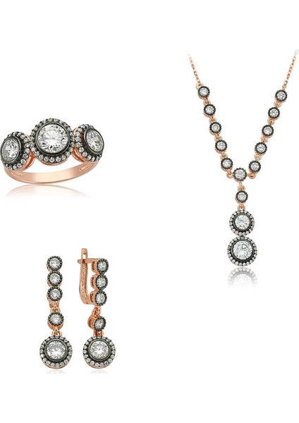 Gümüş Beyaz Taşlı Bayan Set