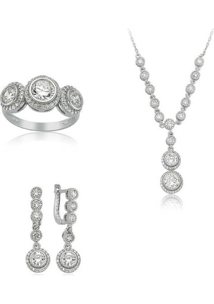 Gümüş Beyaz Taşlı Su Yolu Kadın Set