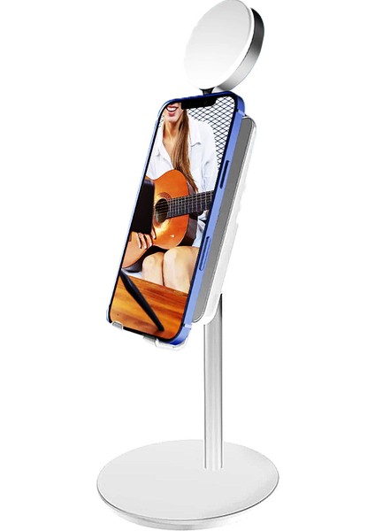 Alüminyum Alaşım USB LED Katlanabilir Selfie Halkası Işık Tablet Telefon Tutucu Standı Beyaz