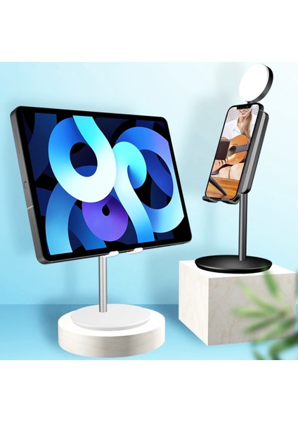 Alüminyum Alaşım USB LED Katlanabilir Selfie Halkası Işık Tablet Telefon Tutucu Standı Beyaz