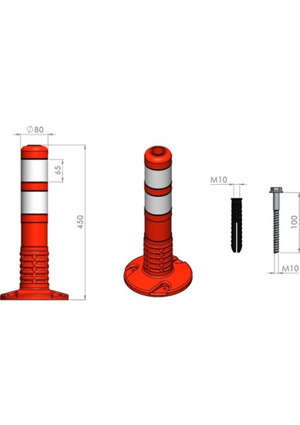 10`lu Delinatör Set 45 x 8 cm Tpe, Esnek Duba
