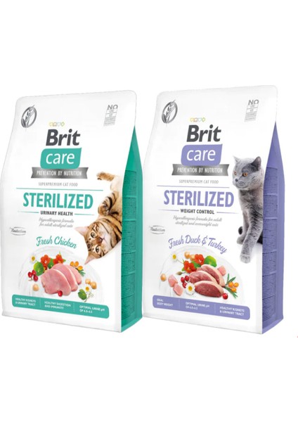 Sterilized Urinary Tavuklu 2kg +Brit Care Sterilized Weight Control Tahılsız Ördekli Kedi Maması 2kg