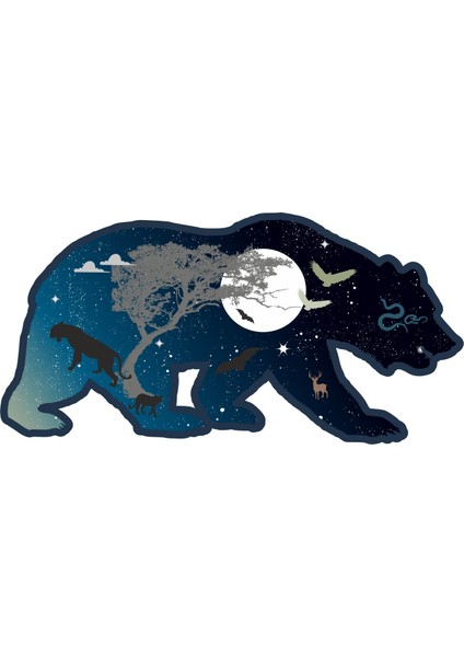 Outdoor Adventure Camping Hayvan Ayı Gece Sticker - 22077