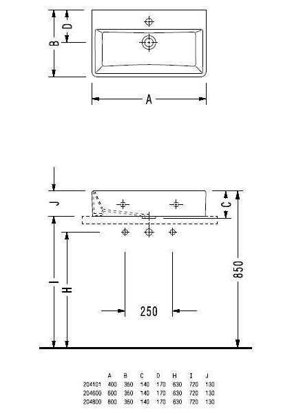 E.C.A Serel Tezgah Üstü Dikdörtgen Lavabo 35X40 cm 2041TXS110H