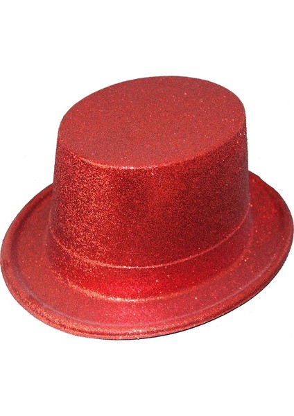 Kırmızı Renk Uzun Plastik Melon Parti Şapkası Simli