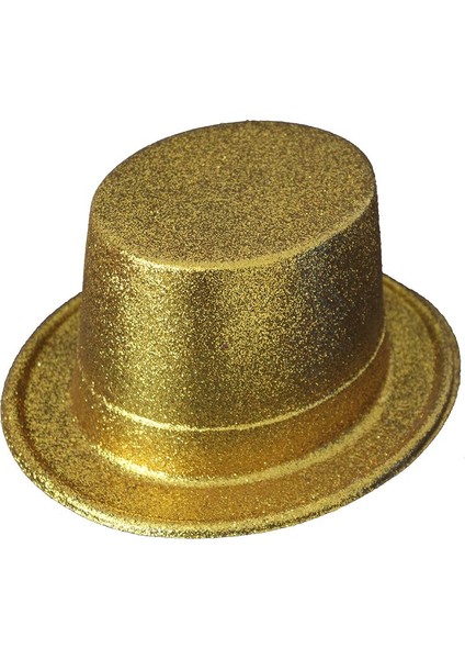 Alltın Renk Uzun Plastik Melon Parti Şapkası Simli