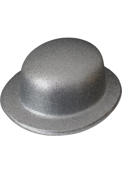 Gümüş Renk Yuvarlak Plastik Parti Şapkası Simli