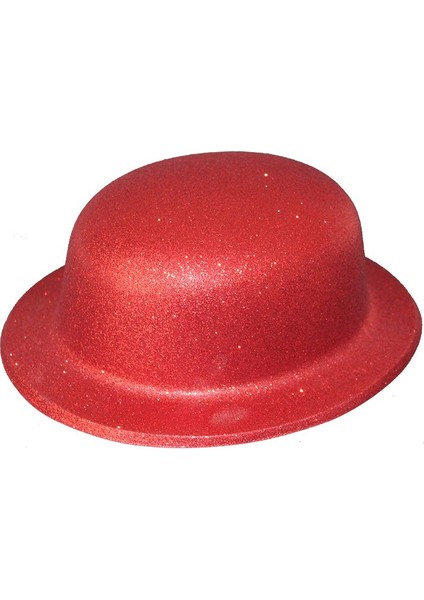 Kırmızı Renk Yuvarlak Plastik Parti Şapkası Simli