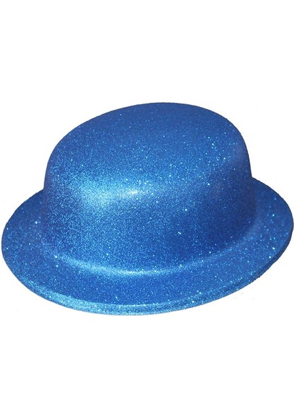 Mavi Renk Yuvarlak Plastik Parti Şapkası Simli
