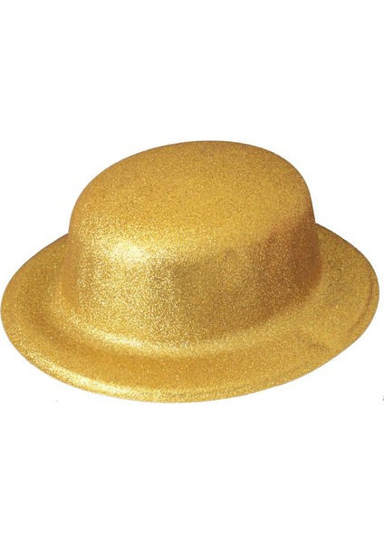 Altın Renk Yuvarlak Plastik Parti Şapkası Simli