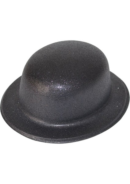 Siyah Renk Yuvarlak Plastik Parti Şapkası Simli