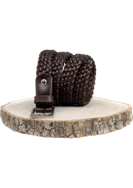 Deri Örgü Unisex Kemer 3cm Kahverengi