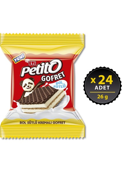 Petito Bol Sütlü Kremali Sade Kakaolu Gofret 26 g x 24 Adet