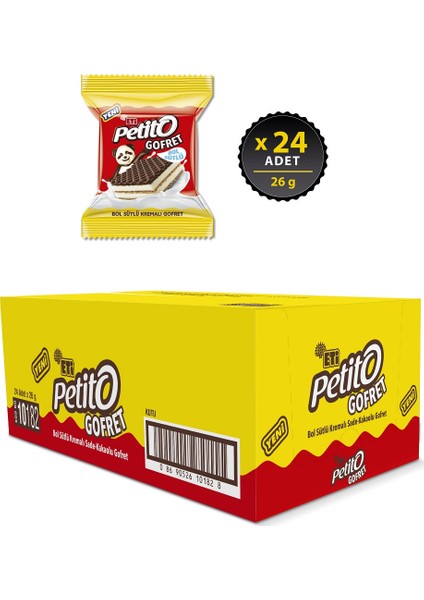 Petito Bol Sütlü Kremali Sade Kakaolu Gofret 26 g x 24 Adet