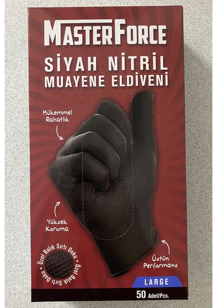 Masterforce Nitril Pudrasız Ekstra Kalın Siyah Eldiven Large 50 Li