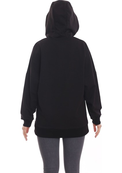 Kapüşonu Çiçek Desenli Uzun Kollu Kanguru Cepli Oversize Sweatshirt