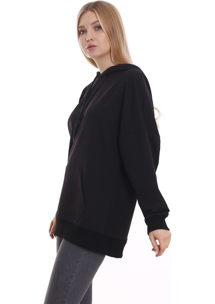 Kapüşonu Çiçek Desenli Uzun Kollu Kanguru Cepli Oversize Sweatshirt