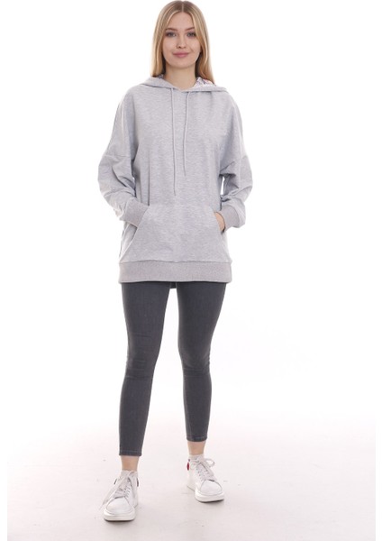 Kapüşonu Çiçek Desenli Uzun Kollu Kanguru Cepli Oversize Sweatshirt