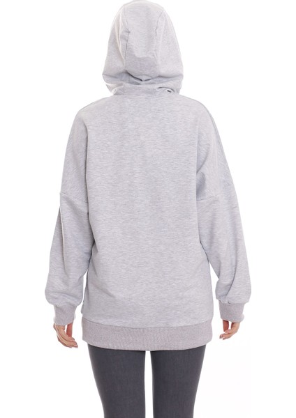 Kapüşonu Çiçek Desenli Uzun Kollu Kanguru Cepli Oversize Sweatshirt