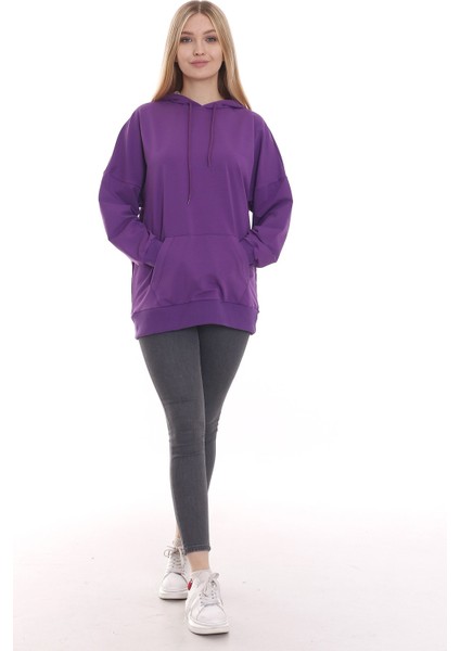 Kapüşonu Çiçek Desenli Uzun Kollu Kanguru Cepli Oversize Sweatshirt