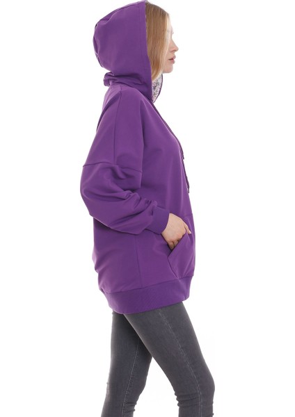 Kapüşonu Çiçek Desenli Uzun Kollu Kanguru Cepli Oversize Sweatshirt