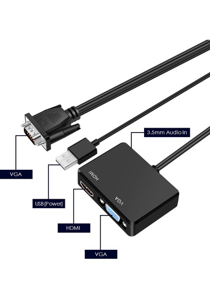 4772 VGA To VGA + HDMI + 3.5mm Çevirici Dönüştürücü Çoklayıcı Adaptör