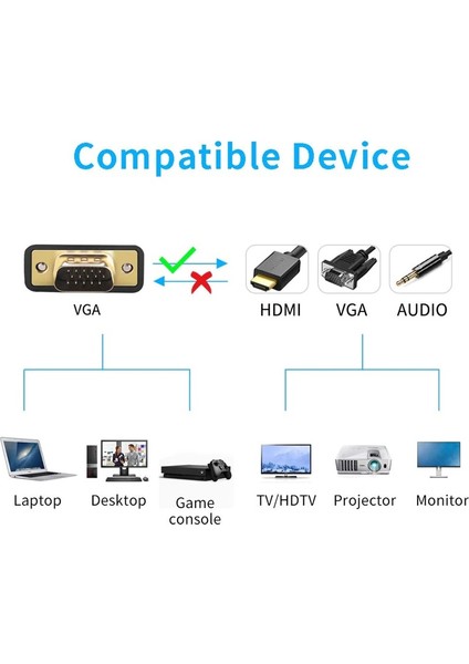 4772 VGA To VGA + HDMI + 3.5mm Çevirici Dönüştürücü Çoklayıcı Adaptör