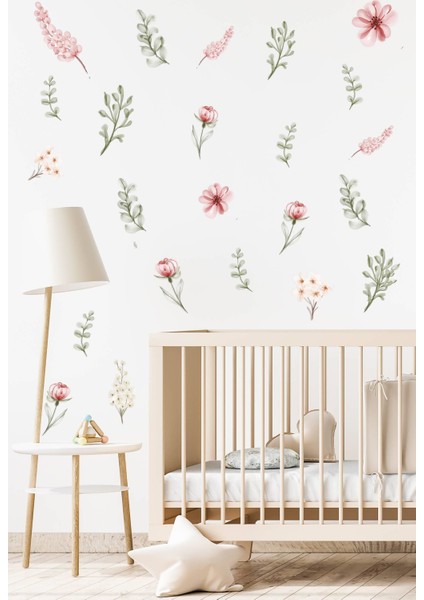 Okaliptus Çiçekler Çocuk Bebek Odası Sticker Seti
