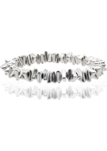 Erkek Antik Gümüş Kaplama Lastikli Asimetrik Parçacıklı Bileklik