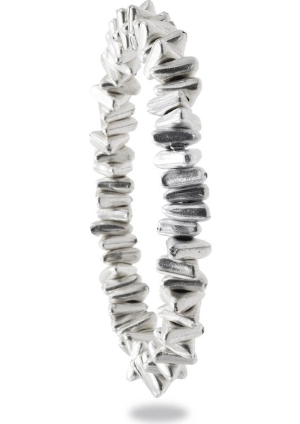 Erkek Antik Gümüş Kaplama Lastikli Asimetrik Parçacıklı Bileklik indirimleri