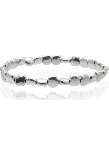 Erkek Antik Gümüş Kaplama Lastikli Yassı Geometrik Parçacıklı Bileklik