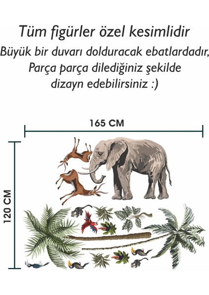 Fil, Kuşlar ve Ağaçlar Safari Tropikal Hayvanlar ve Ağaçlar Çocuk Bebek Odası Duvar Sticker modelleri