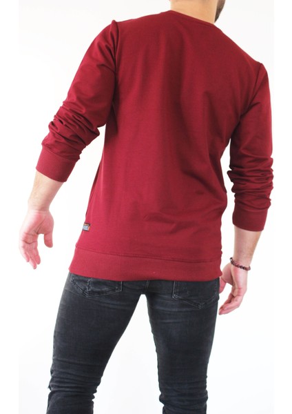 Erkek Sweatshirt-Bordo Sweatshirt-Düz Renk Sweat Shirt-Bisiklet Yaka Sweatshirt fiyatları