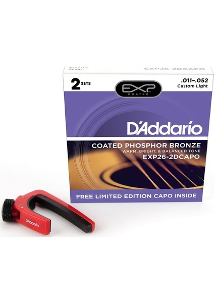 EXP26-2DCAPO Takım Tel Akustik Gitar Teli 011-052 (2 Set)