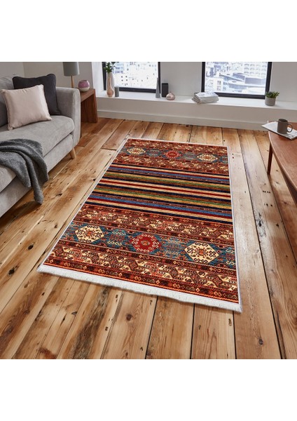 Makinede Yıkanabilen Leke Tutmaz Kolay Temizlenir Dokuma Taban Kumaş Üzerine Dijital Baskı Saçaklı Halı 100 x 140 cm