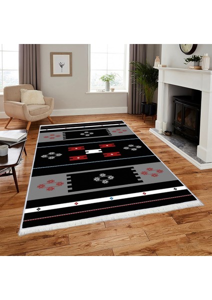 Makinede Yıkanabilen Leke Tutmaz Kolay Temizlenir Dokuma Taban Kumaş Üzerine Dijital Baskı Saçaklı Halı 160 x 230 cm