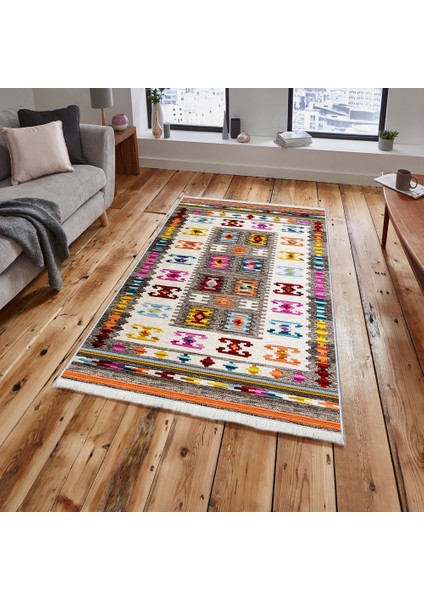 Makinede Yıkanabilen Leke Tutmaz Kolay Temizlenir Dokuma Taban Kumaş Üzerine Dijital Baskı Saçaklı Halı 80 x 200 cm