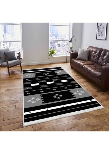 Makinede Yıkanabilen Leke Tutmaz Kolay Temizlenir Dokuma Taban Kumaş Üzerine Dijital Baskı Saçaklı Halı 80 x 140 cm