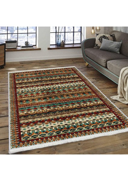 Makinede Yıkanabilen Leke Tutmaz Kolay Temizlenir Dokuma Taban Kumaş Üzerine Dijital Baskı Saçaklı Halı 80 x 200 cm