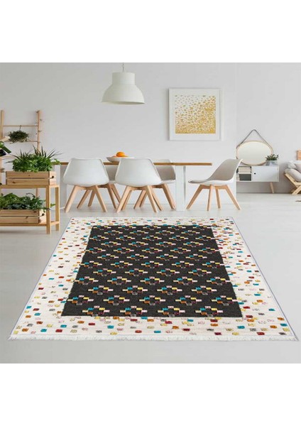 Makinede Yıkanabilen Leke Tutmaz Kolay Temizlenir Dokuma Taban Kumaş Üzerine Dijital Baskı Saçaklı Halı 100 x 300 cm