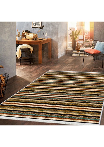 Makinede Yıkanabilen Leke Tutmaz Kolay Temizlenir Dokuma Taban Kumaş Üzerine Dijital Baskı Saçaklı Halı 130 x 180 cm